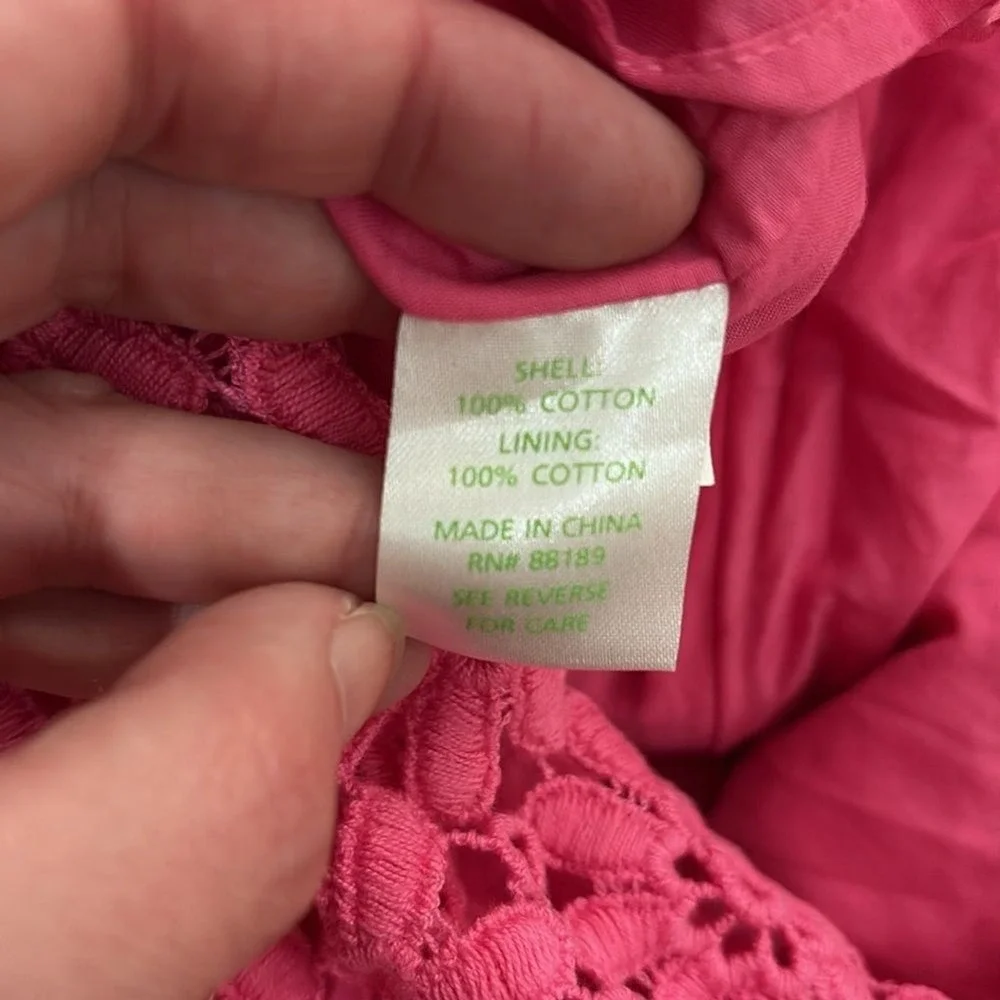 Lilly Pulitzer Bowen Pink Floral Eyelet Lace Strapless Empire Waist Dress Size 0 - Picture 7 of 8